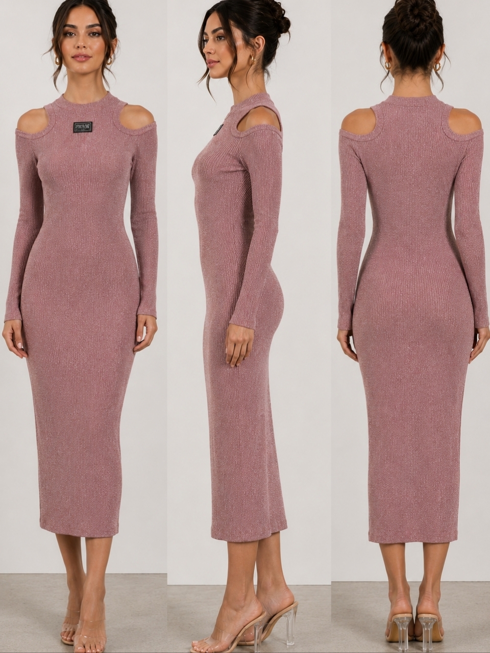 Versace Jeans Couture Pink Cold-Shoulder Midi Dress
